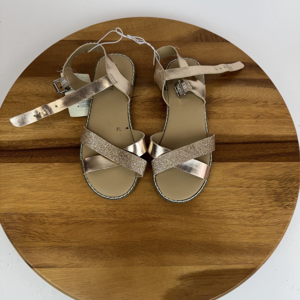 New Big Kids‎ Girls Tucker & Tate Tarya Rose Gold Glitter Strappy Sandals Size 2
